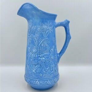 Vintage Blue Pilgrim Scenery Embossed Water Pitcher